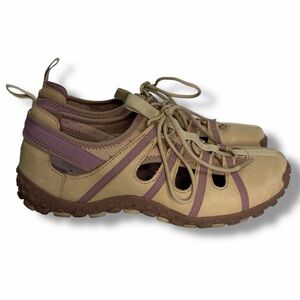 Tsubo Hybrid Slip On Sandal Shoe Women's Size 9 Tan Lavender Leather Trekking